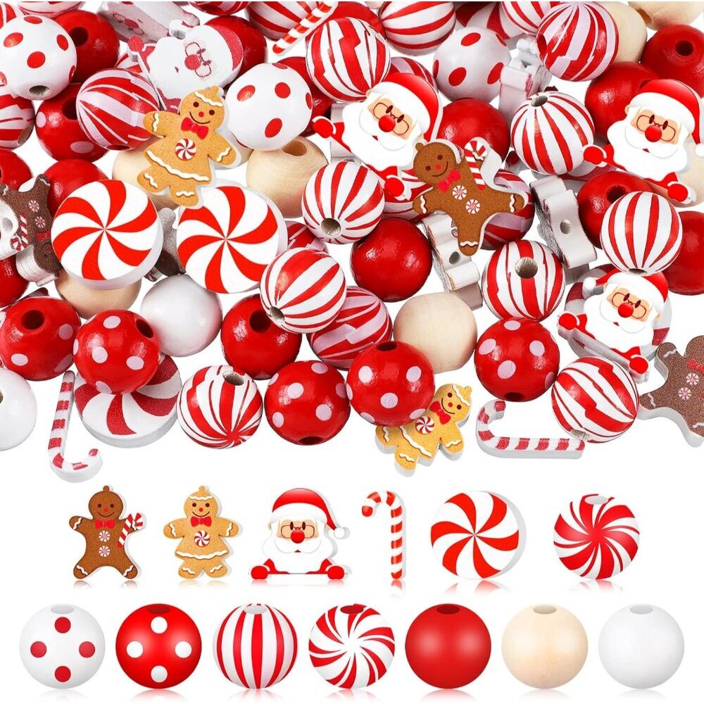 Vibrant 200 Pcs Christmas Beads - Durable Red & White Beads for Fun DIY Projects